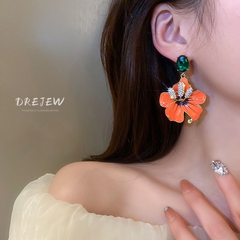 Khuyên tai DREJEW 1 hình hoa đính đá phong cách Âu Mỹ thời trang độc đáo chất lượng cao