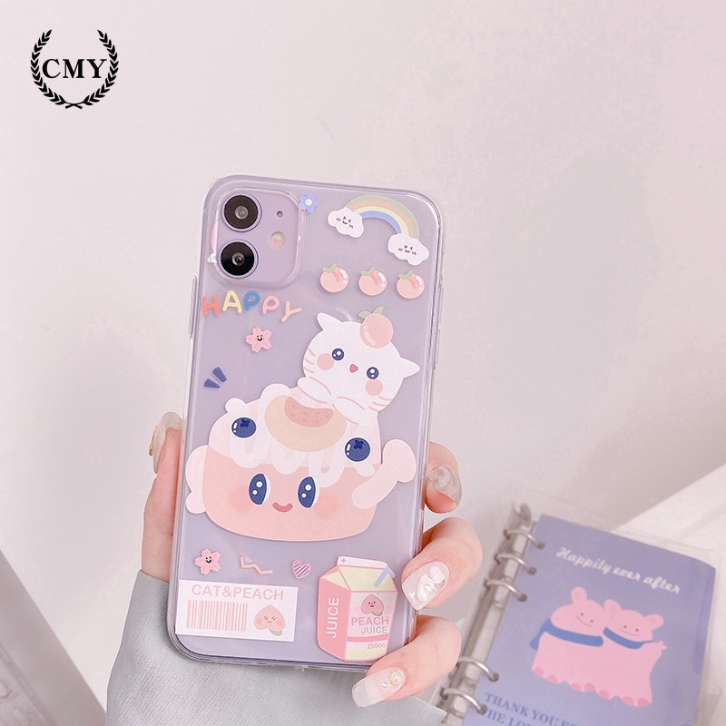 Ốp điện thoại TPU silicon in họa tiết mèo và quả đào cho iPhone11/11Pro 11pro Max X XR XS XS MAX 6 7 8 plus SE | BigBuy360 - bigbuy360.vn