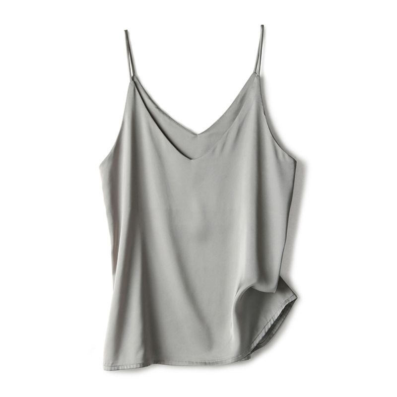 Xiangbao Áo Tank Top Hai Dây Dáng Rộng Giả Lụa Màu Trơn Đơn Giản Quyến Rũ Cho Nữ