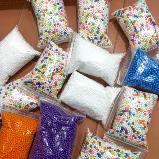 Hạt xốp mầu 4 gói trang trí làm slime , hộp quà tặng: túi xốp to 12x18cm