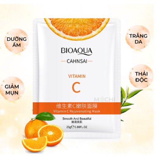 Mặt Nạ Vitamin C Dưỡng Trắng Da Cấp Ẩm Ngừa Mụn Mask Giấy Cam Vàng Bioaqua Nội Địa Trung