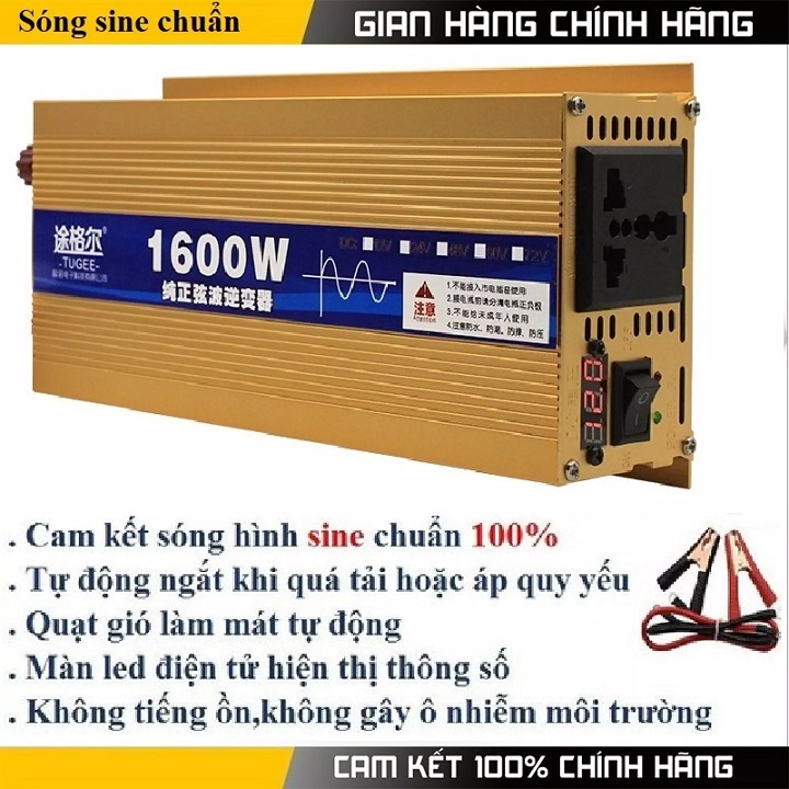 Bộ đồi nguồn 1600w sine chuẩn - Điện áp vào:12v Điện áp ra: AC 220v, DC 5V (Dùng để sạc điện thoại...) Công suất đỉnh:16