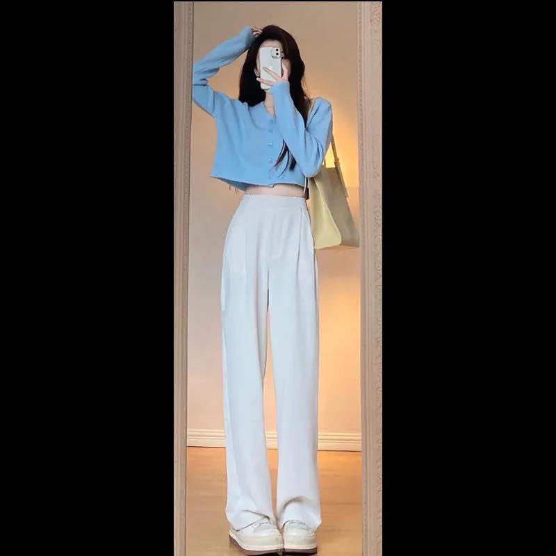 Bộ Áo Cardigan Dệt Kim + Quần Ống Rộng Phong Cách Hong Kong Cá Tính