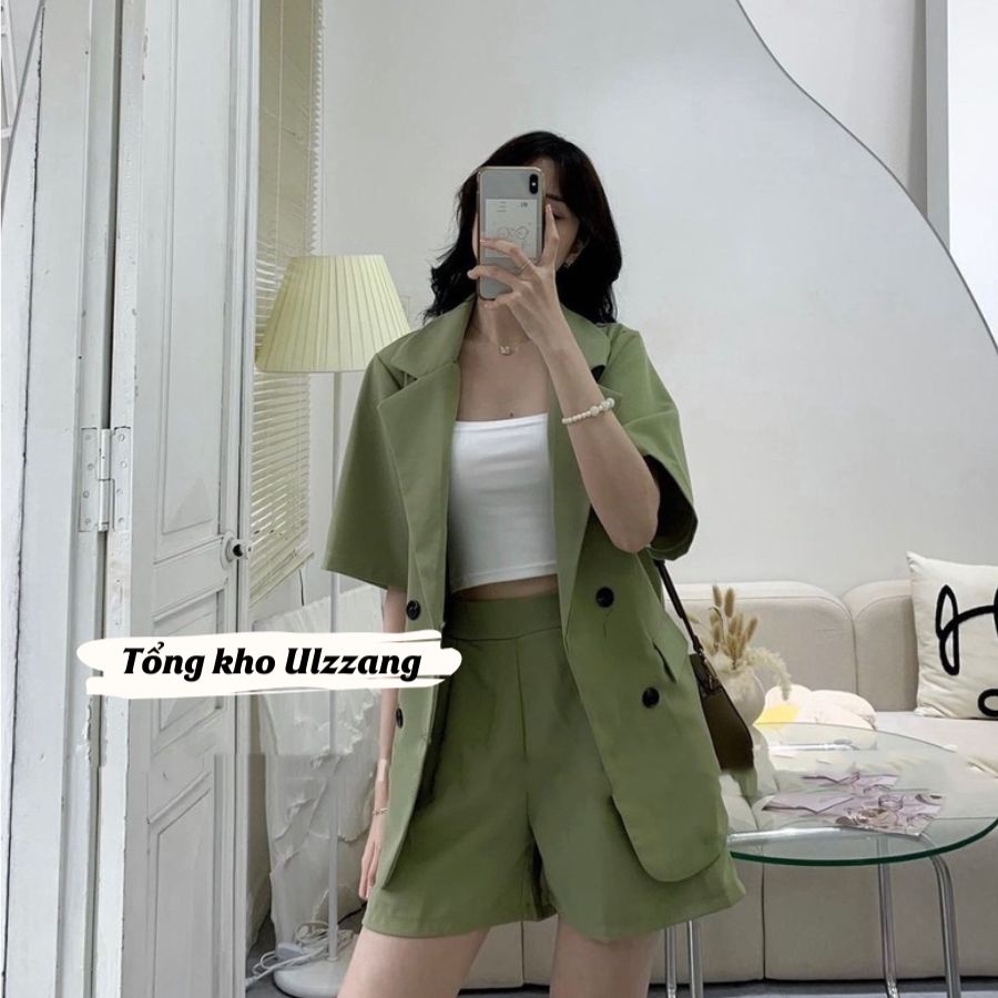Set Áo Blazer Cộc Tay Kèm Quần Short Chất Voan