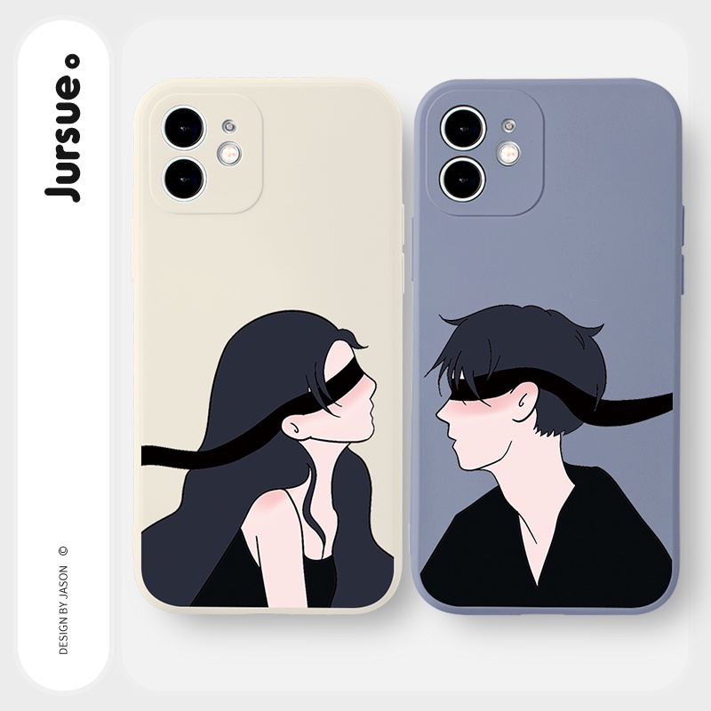 Ốp lưng JURSUE hoạt hình cặp đôi dễ thương đẹp cho iPhone 13 12 11 Pro Max SE 2020 X XR XS 8 7 ip 6S 6 Plus kute Y1863