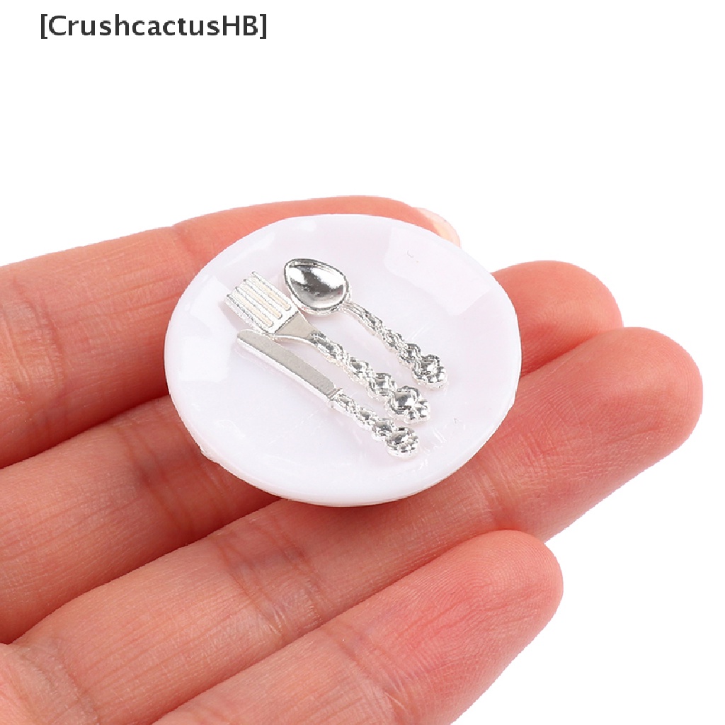 [CrushcactusHB] Bộ Đĩa Dao Muỗng Nĩa Trang Trí Nhà Búp Bê Thu Nhỏ 1: 12 Bán Chạy
