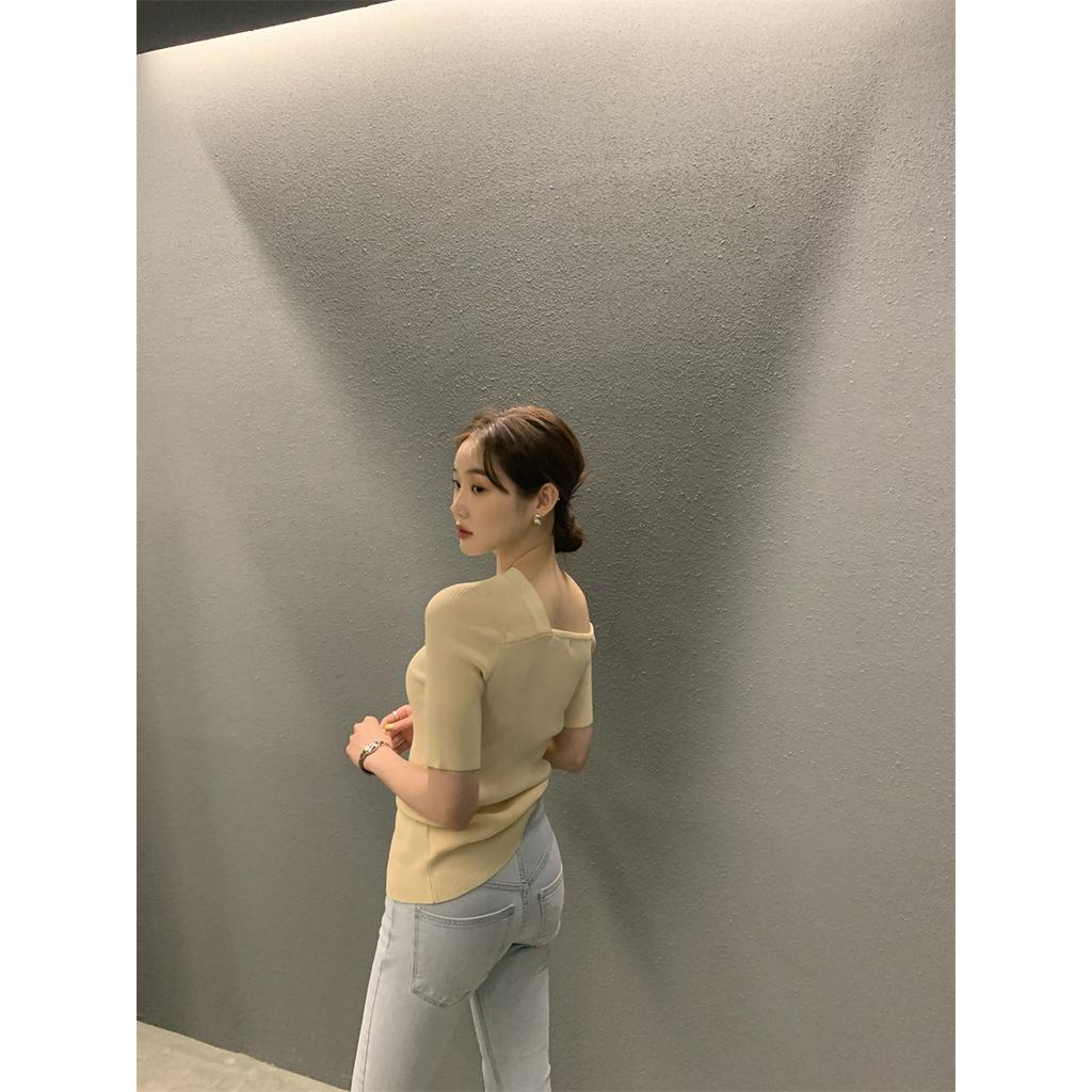 Áo Dệt Kim Ngắn Tay Nửa Đường Chéo Thời Trang 62977 62977