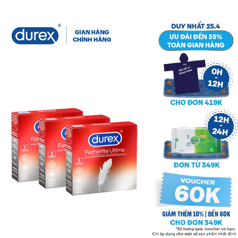 Bộ 3 hộp bao cao su Durex Fetherlite Ultima (3 bao/hộp)