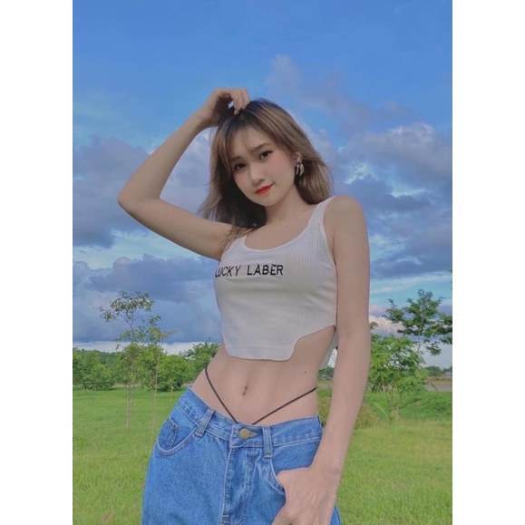 áo 2 dây croptop vạt bầu - áo khoét eo - Carotshop