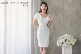 Đầm body cổ V tay bèo ( kèm clip + ảnh thật)