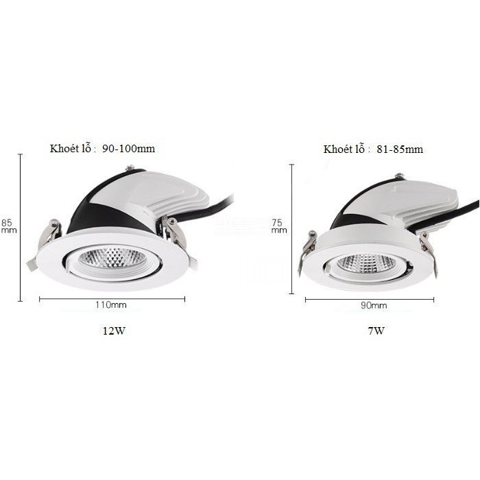 Bộ 4 Đèn Led âm trần đế xoay 360 độ 12w, đèn soi tranh, đèn trang trí shop.