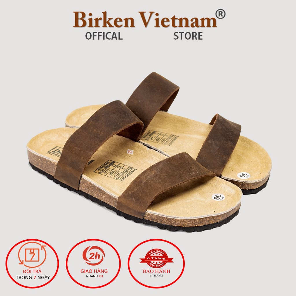 Mã D18 DÉP DA BÒ Đế Trấu Quai Ngang Unisex Birken Vietnam Bioline