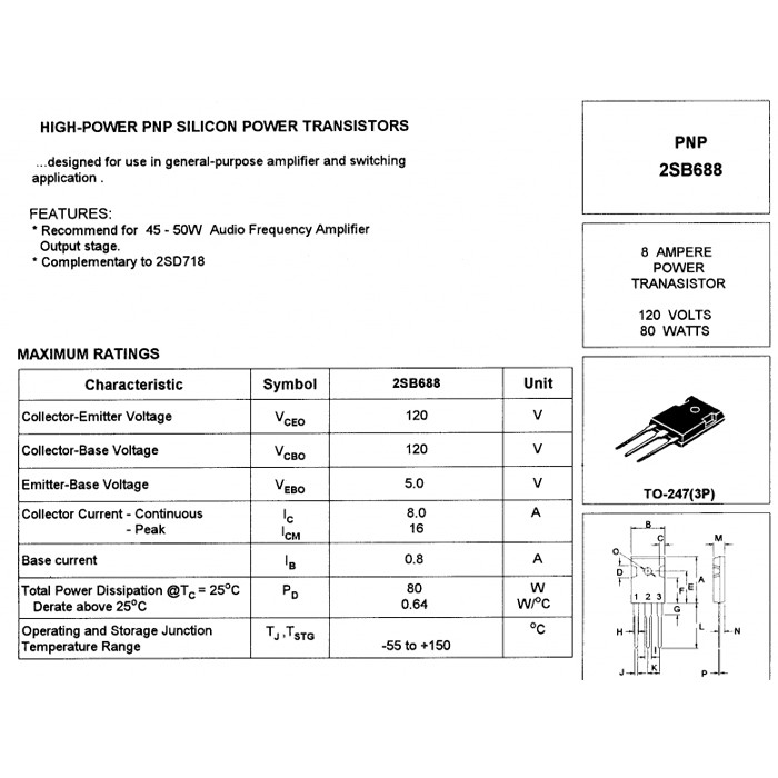 Sò Công Suất Transistor D718 TO-247 120V 8A NPN