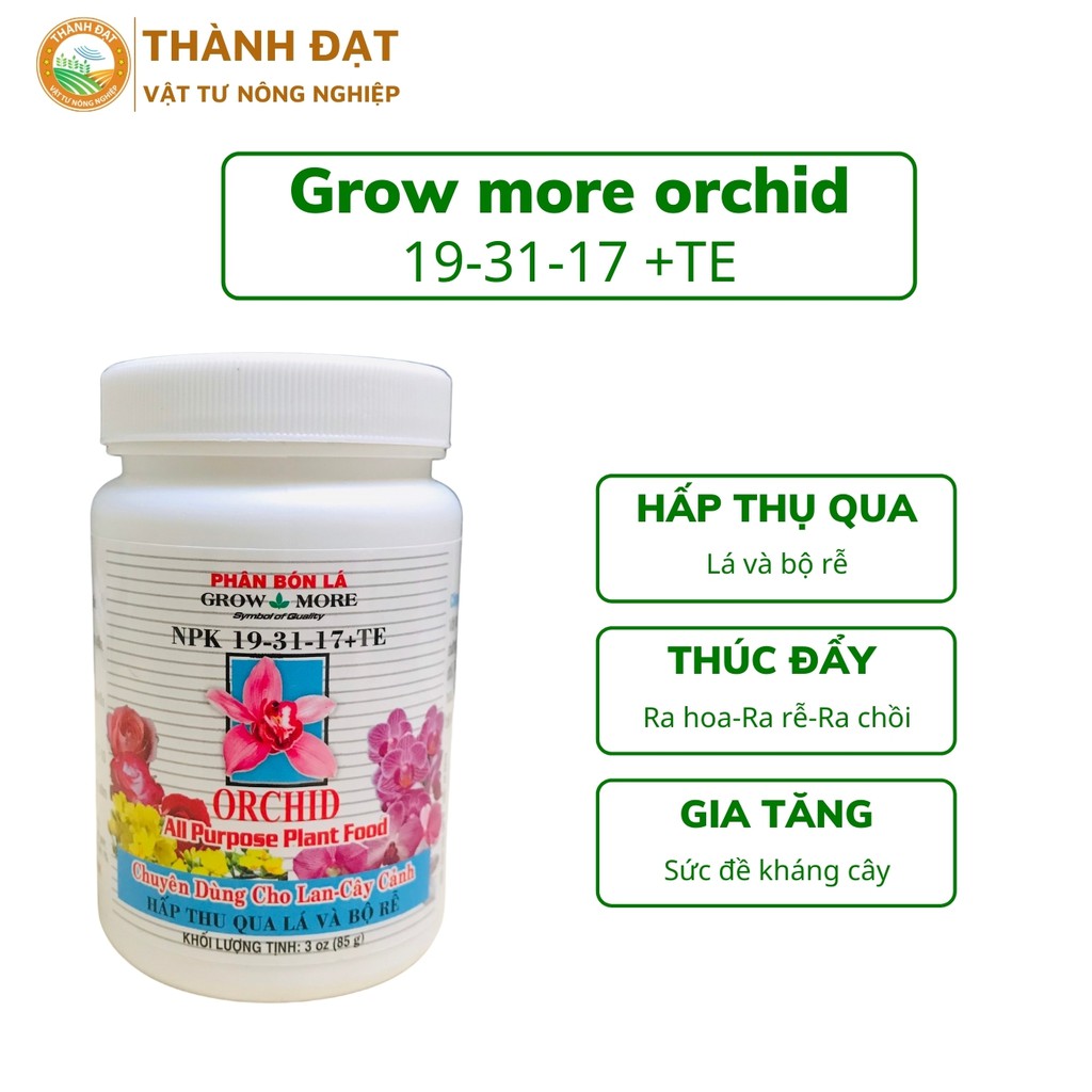 Bộ 3 Phân bón lá Grow more Orchid NPK 30 30 10 +TE, 19 31 17+TE, 20 20 20+TE dùng cho lan hoa và cây cảnh