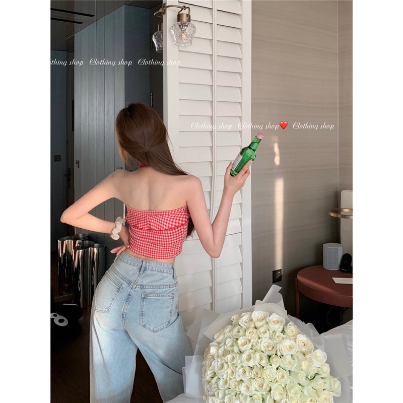 Áo Tank Top Hai Dây Thắt Nơ In Hình Dâu Tây Xinh Xắn