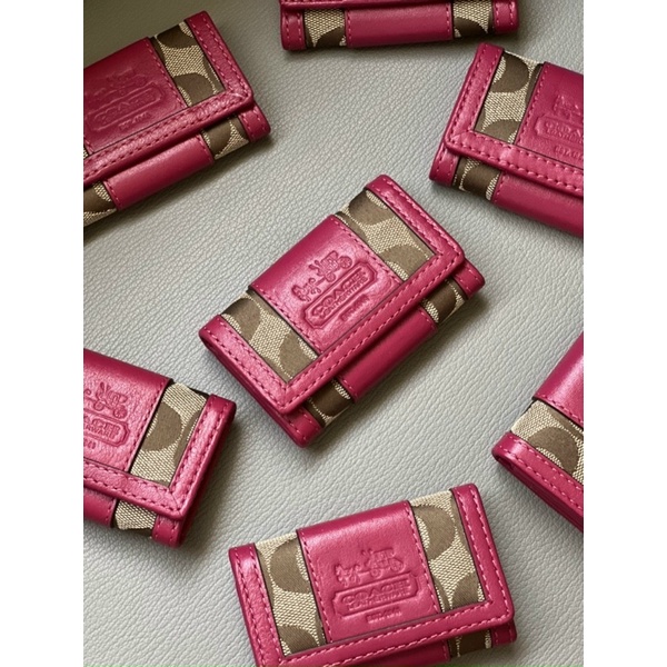 TNS-Ví chìa khoá siêu xịn chuẩn hãng keychain wallet-chất da phối canvas bền đẹp-nâu phối hồng fuchsia