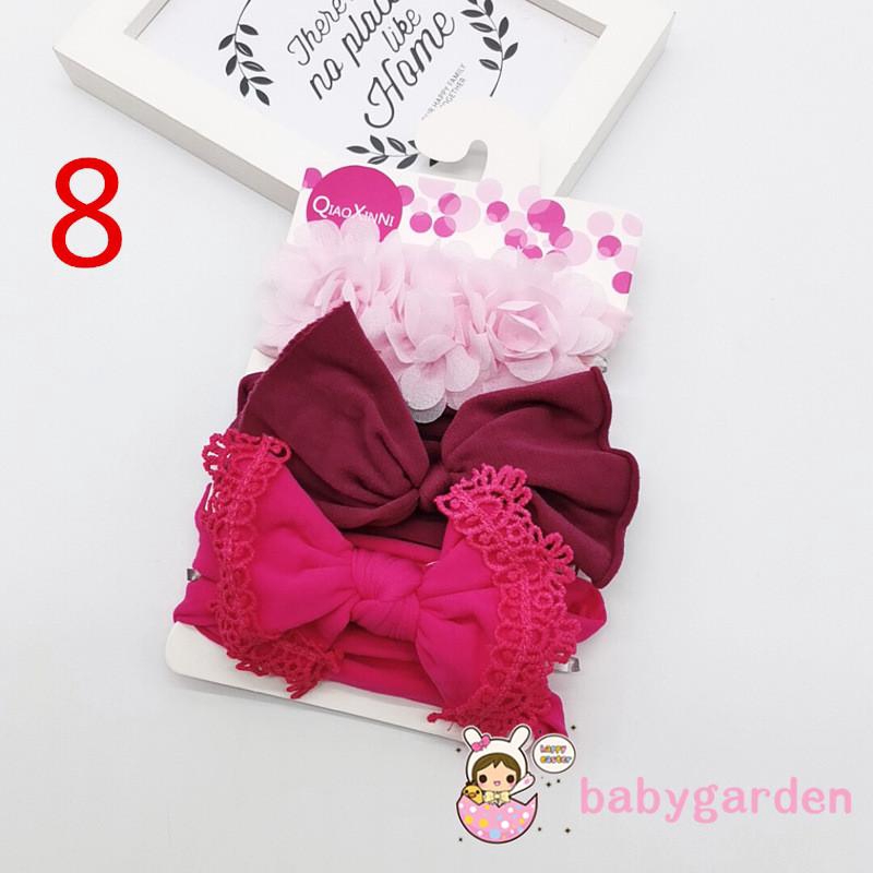 ღ♛ღ3PCS Baby Girl Headband Lace Bow Flower Hair Band Accessories