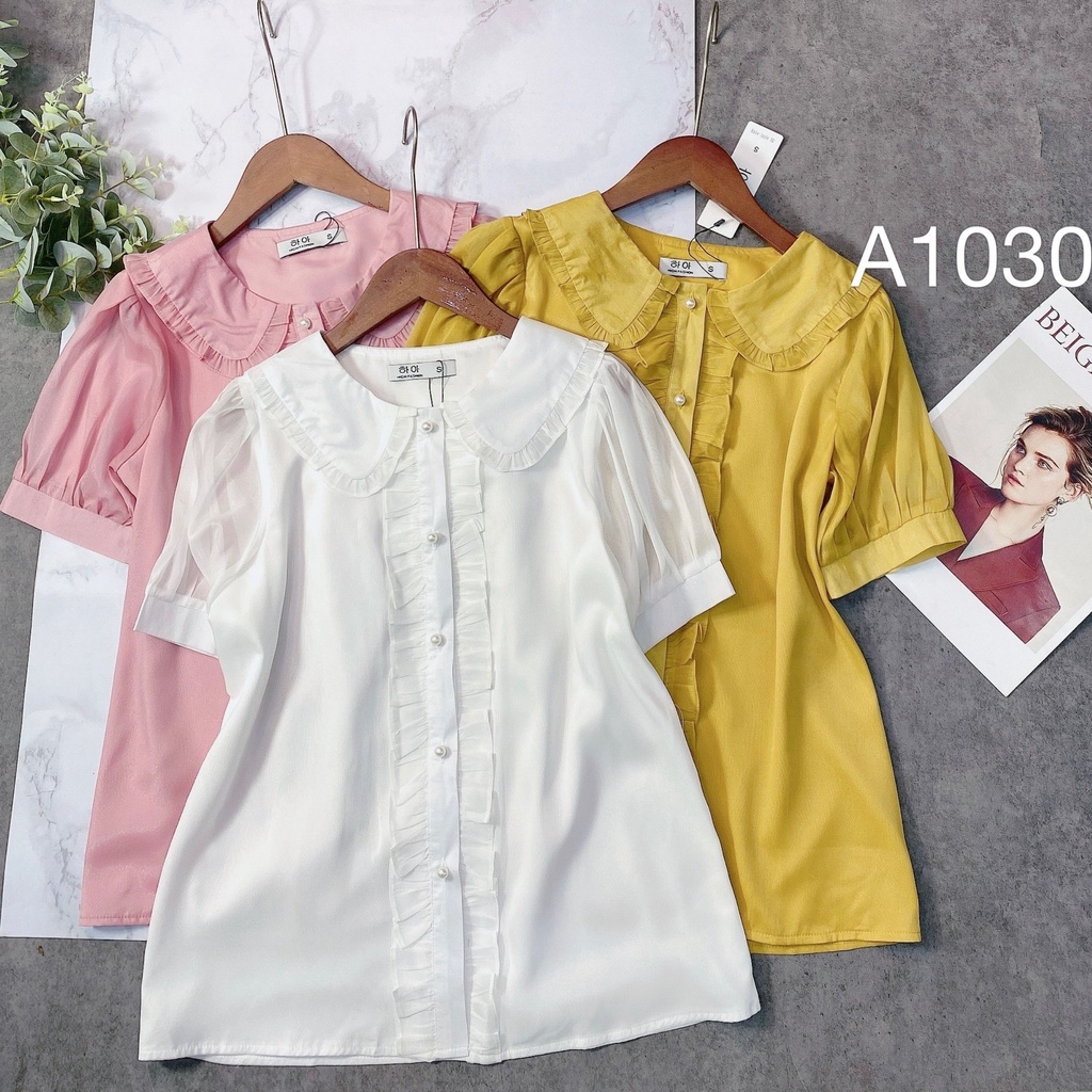 Áo sơ mi nữ CÚC FASHION somi tay ngắn cao cấp vải lụa đẹp kiểu công sở trắng áo crop top 4 cúc cổ bèo A1146