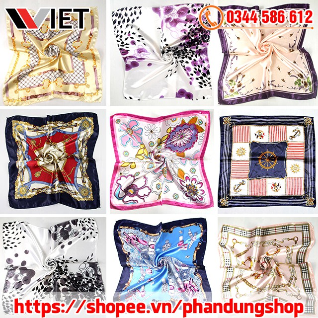 Khăn Vuông Chất Liệu Lụa Satin Phong Cách Vintage  - Khăn Turban Bandana Siêu Hot