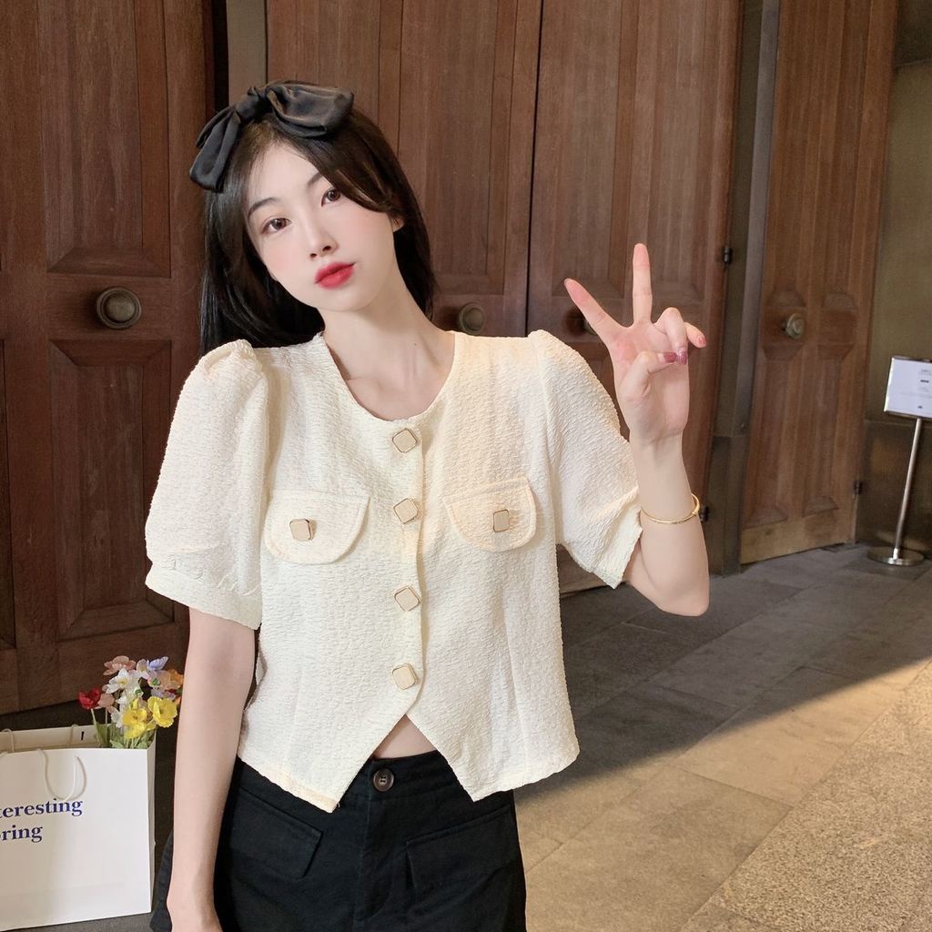 Áo Sơ Mi Trắng Tay Phồng Ngắn Thời Trang Mùa Hè Hàng Mới Dành Cho Bạn Nữ