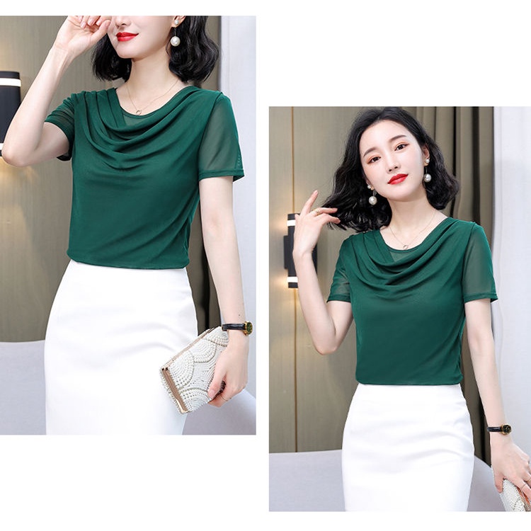 Áo Thun Tay Ngắn Dáng Ôm Phối Lưới Thời Trang Mùa Hè 2022 Cho Nữ