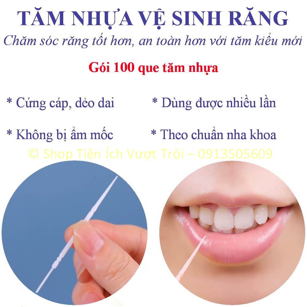 Tăm răng bằng nhựa nguyên sinh, gói 30-100 cái, dẻo dai, vệ sinh sạch kẽ răng, có thể dùng nhiều lần-Tiện Ích Vượt Trội