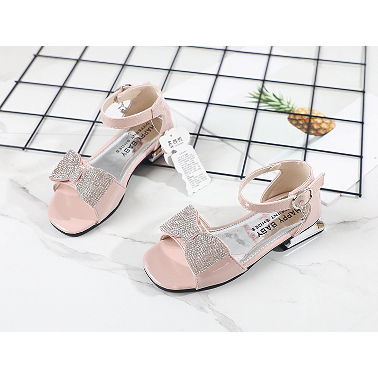 giày sandal bé gái size 26-30 da mềm nơ đá