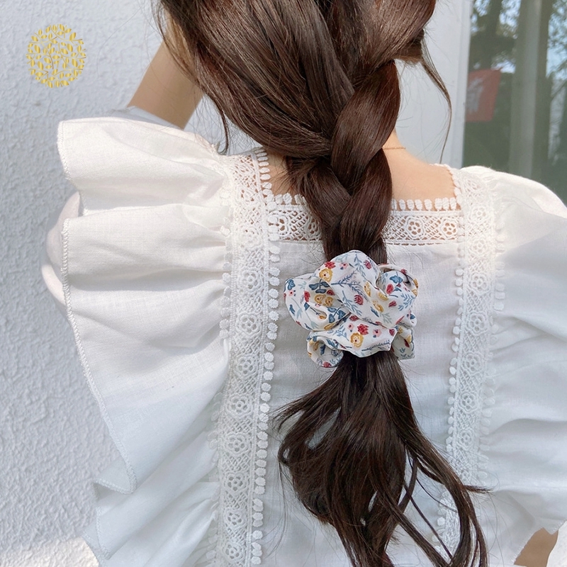 Scrunchies vải họa tiết hoa phong cách cổ điển xinh xắn dành cho nữ