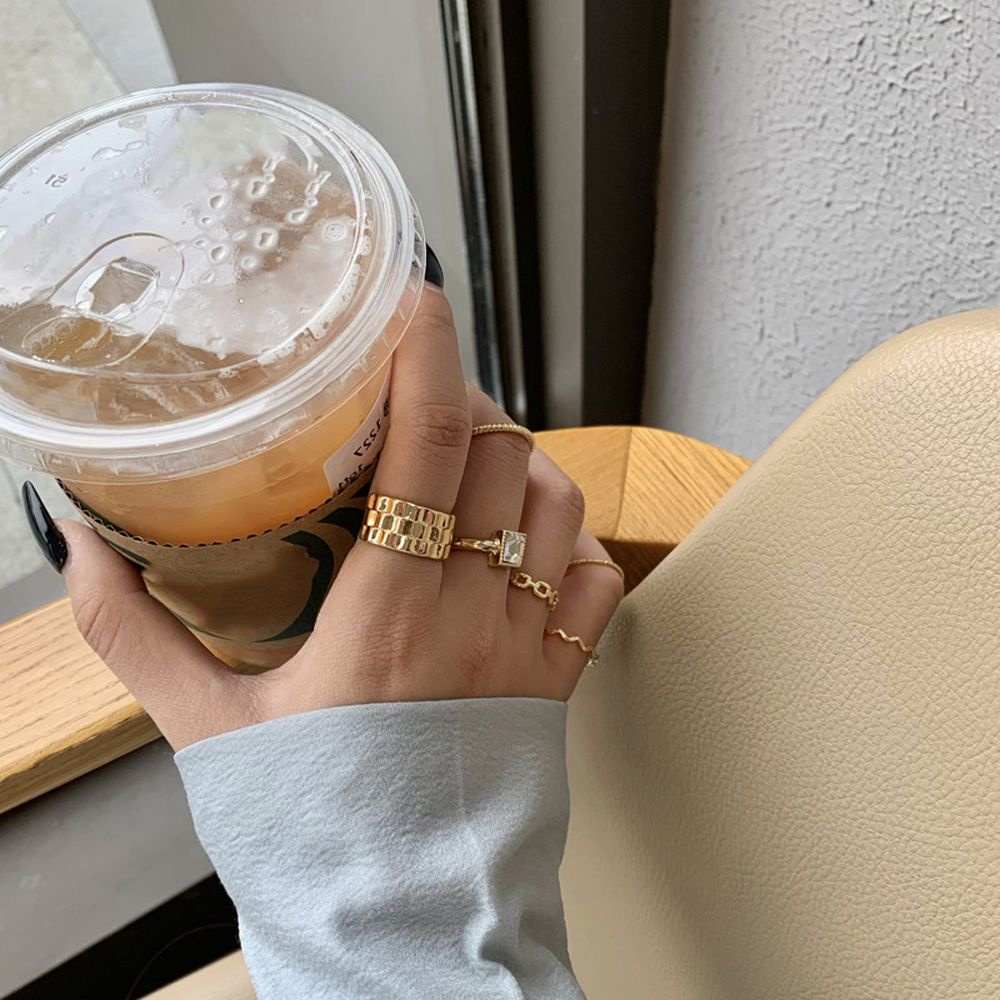 Bộ 6 nhẫn hình tròn lượn sóng phong cách cổ điển thời trang cho nữ