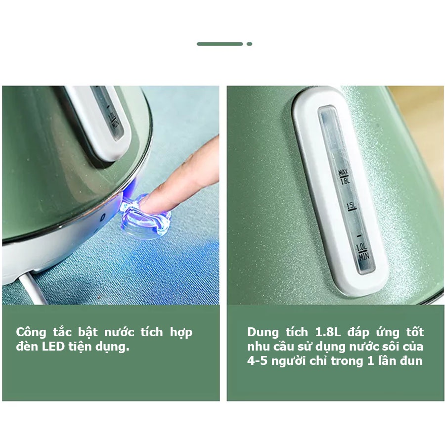Ấm siêu tốc Cidylo , ấm đun nước thủy tinh dung tích 1.8L sôi nhanh chóng, cách nhiệt, tự động ngắt