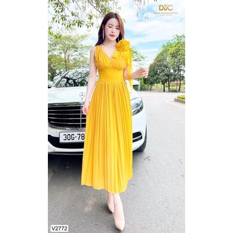 V2772 váy maxi màu vàng