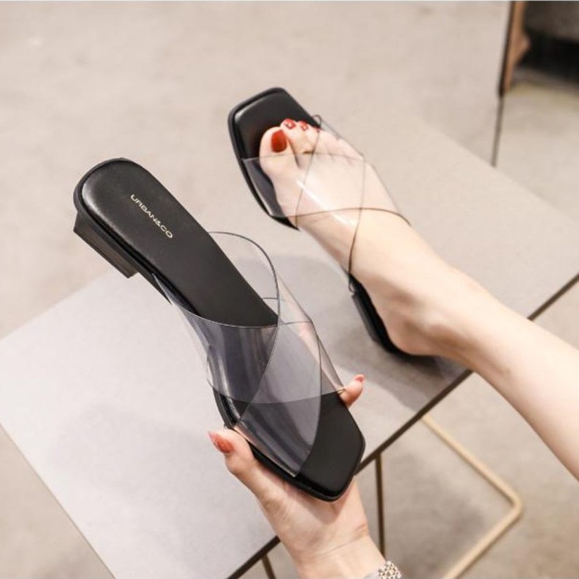 Dép nữ thời trang quai trong chữ X Hàn Quốc D14 VIETLAVANI mũi vuông đế 1cm