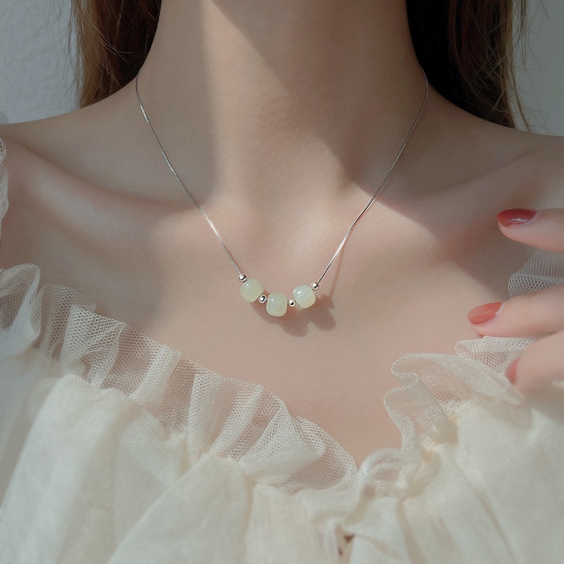 Vòng cổ bạc 925 mặt hạt ngọc bích mùa hè đơn giản làm quà tặng cho nữ