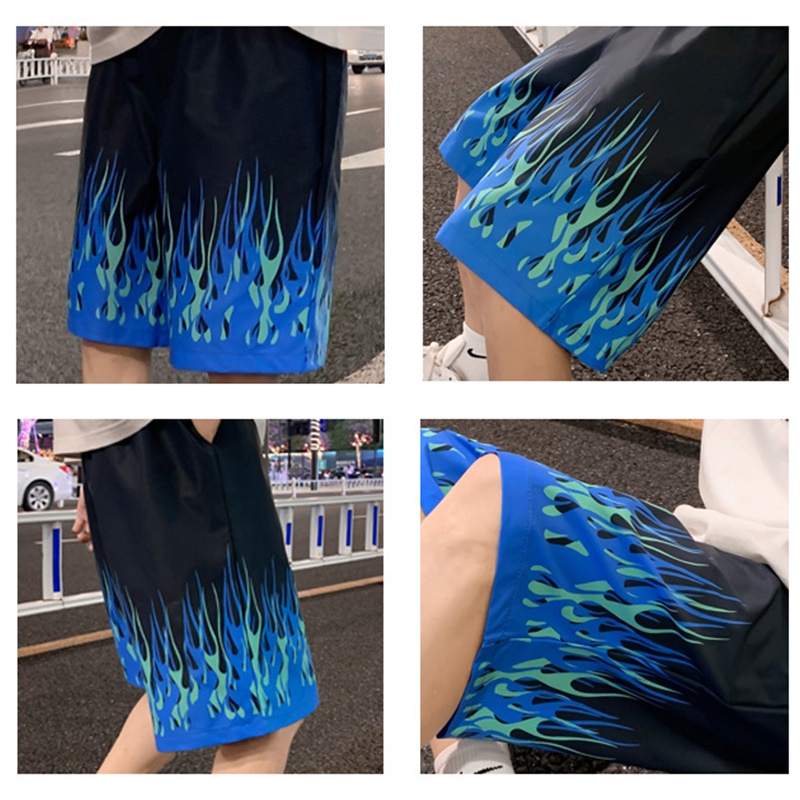 Quần short AOKANG ống rộng in họa tiết ngọn lửa phong cách hip hop cá tính dành cho nam