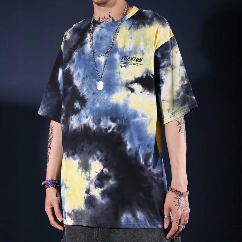 Áo thun nam tay ngắn cổ tròn nhuộm màu kiểu tie-dye thời trang 2020 cỡ rộng M-4XL phong cách hip hop đường phố