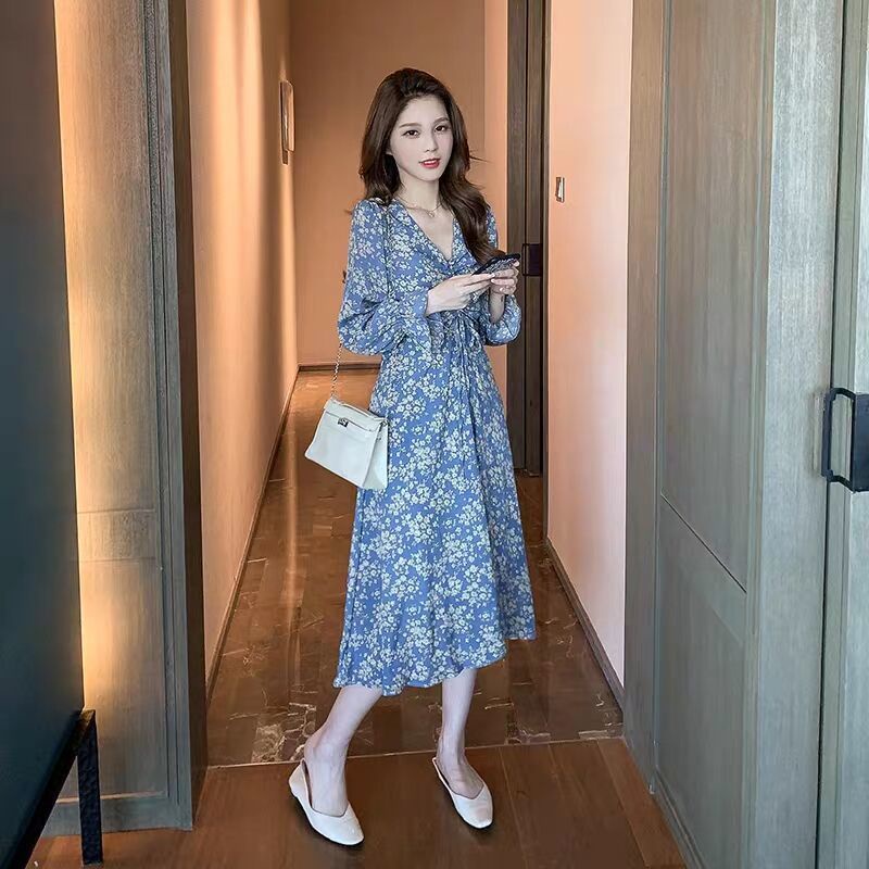 Đầm Dài Tay Cổ Chữ V Thiết Kế Mỏng Thời Trang Theo Phong Cách Hàn Quốc Cho Nữ