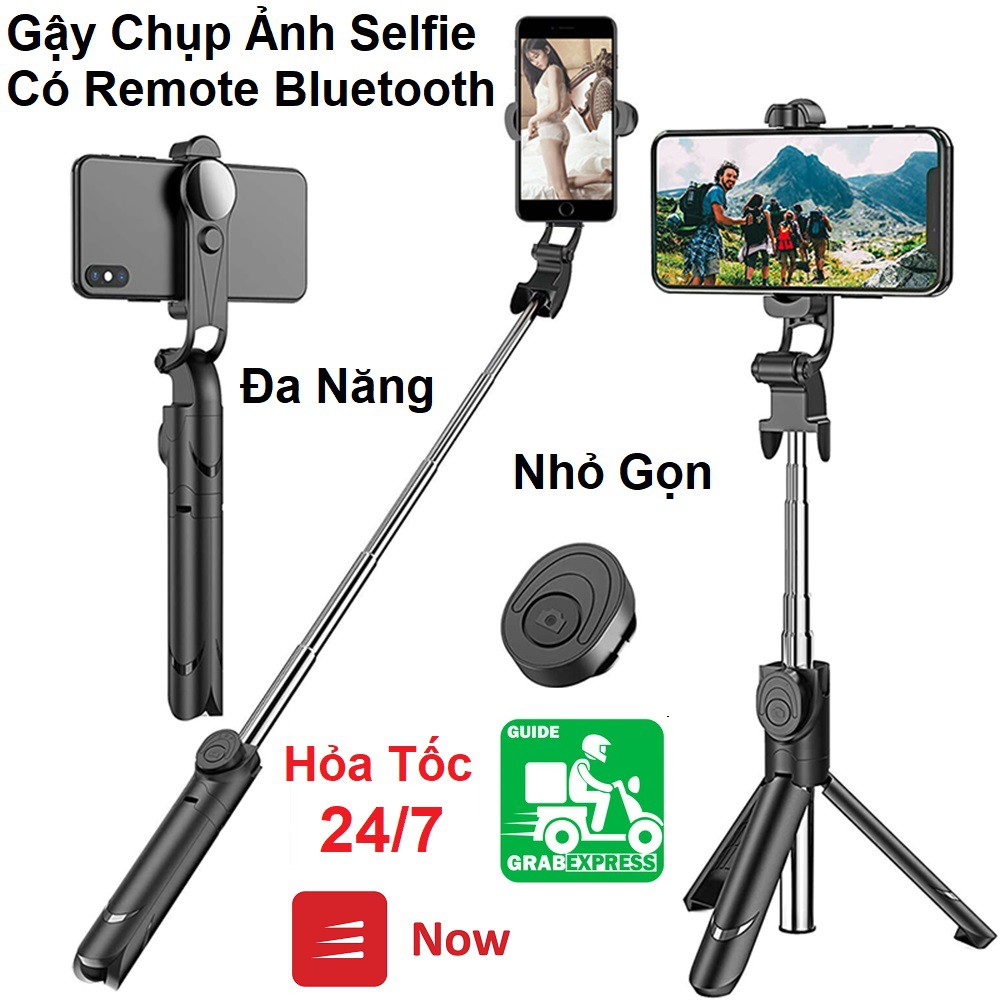 Tripod bluetooth 3 chân đa năng thế hệ mới kiêm gậy chụp hình tự sướng, có hỗ trợ xoay dọc hiện đại