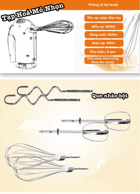 ( có sẵn ) Máy đánh trứng cầm tay Netmego 300W , dụng cụ làm bánh, máy đánh trứng máy nhào bột