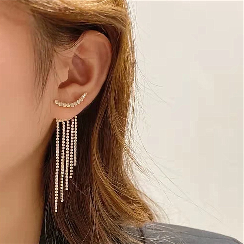 Khuyên Tai Tua Rua Dáng Dài Đính Đá Zircon Sang Trọng Thanh Lịch Phong Cách Hàn Quốc Dành Cho Nữ