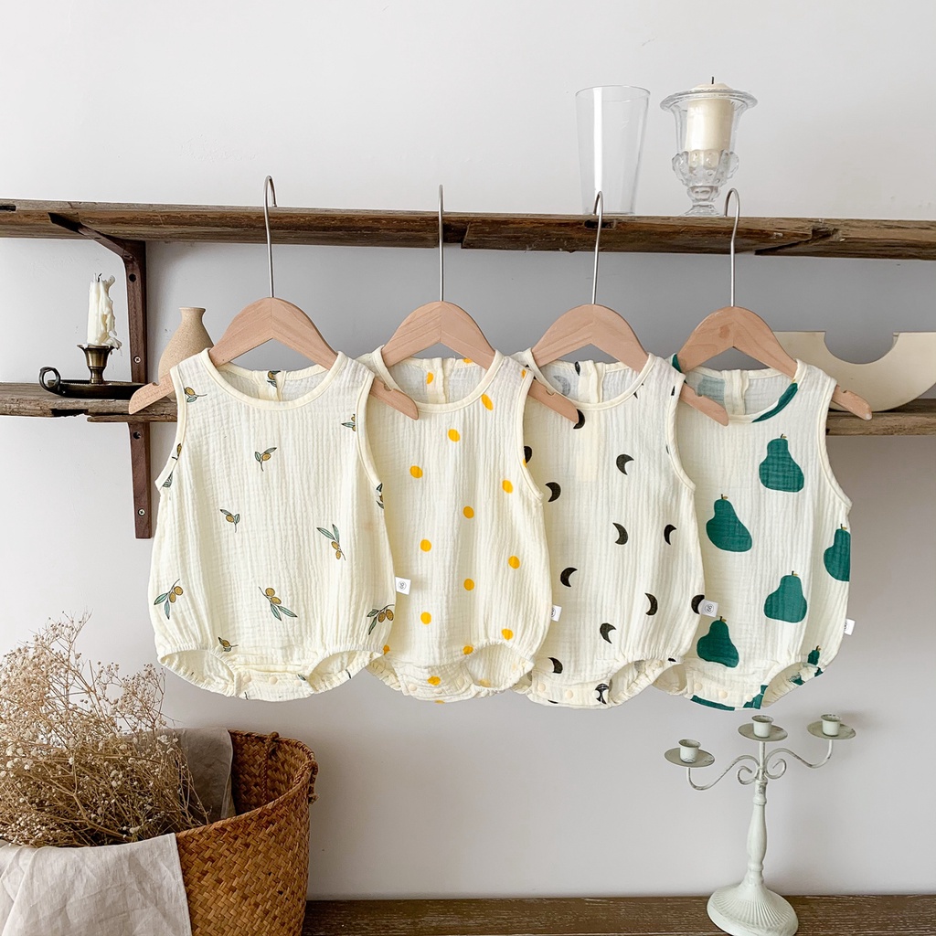 Bộ Áo Liền Quần Sát Nách Bằng Vải Cotton Dễ Thương Thời Trang Mùa Hè Cho Bé