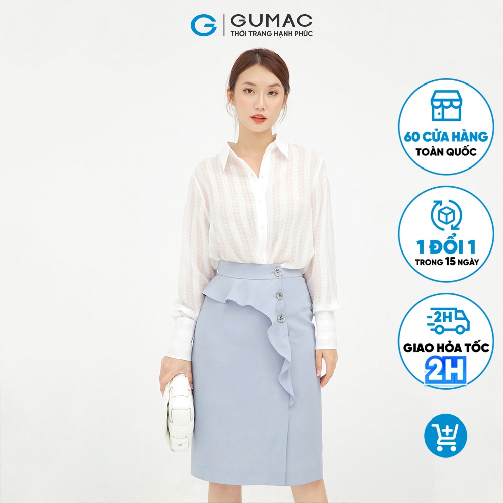 Chân Váy nữ bèo phối nút GUMAC màu xanh ôm body VB513