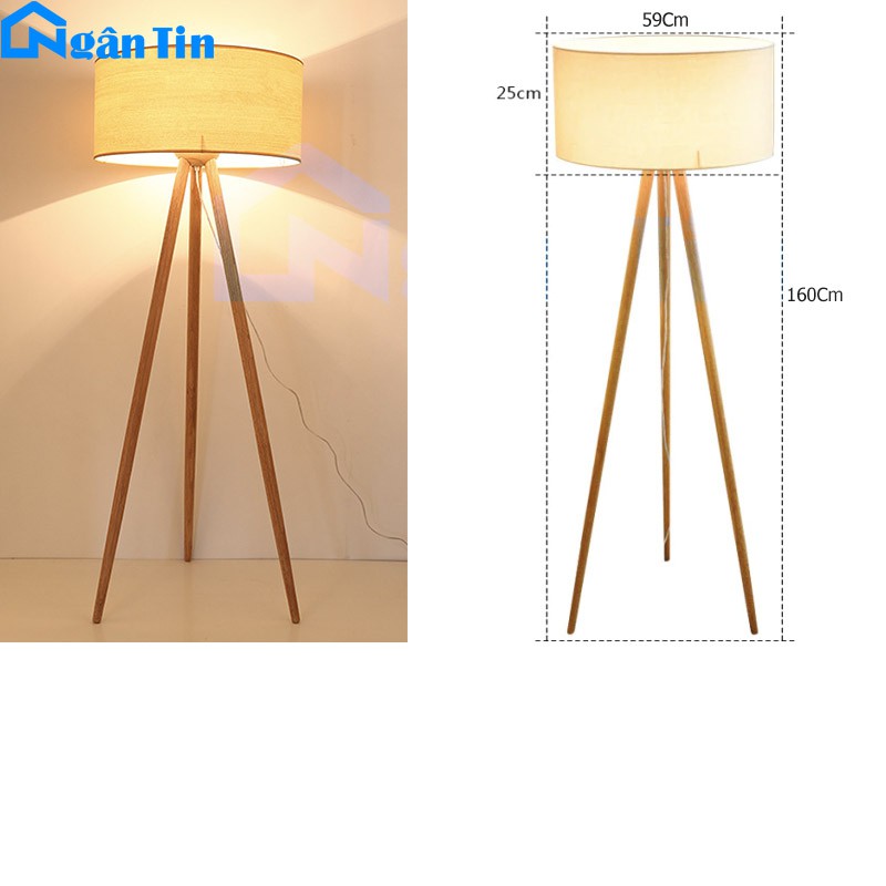 Đèn Cây Đứng Đọc Sách 3 Chân Gỗ Trang Trí Phòng Khách Phòng Ngủ DC539 Ngân Tin