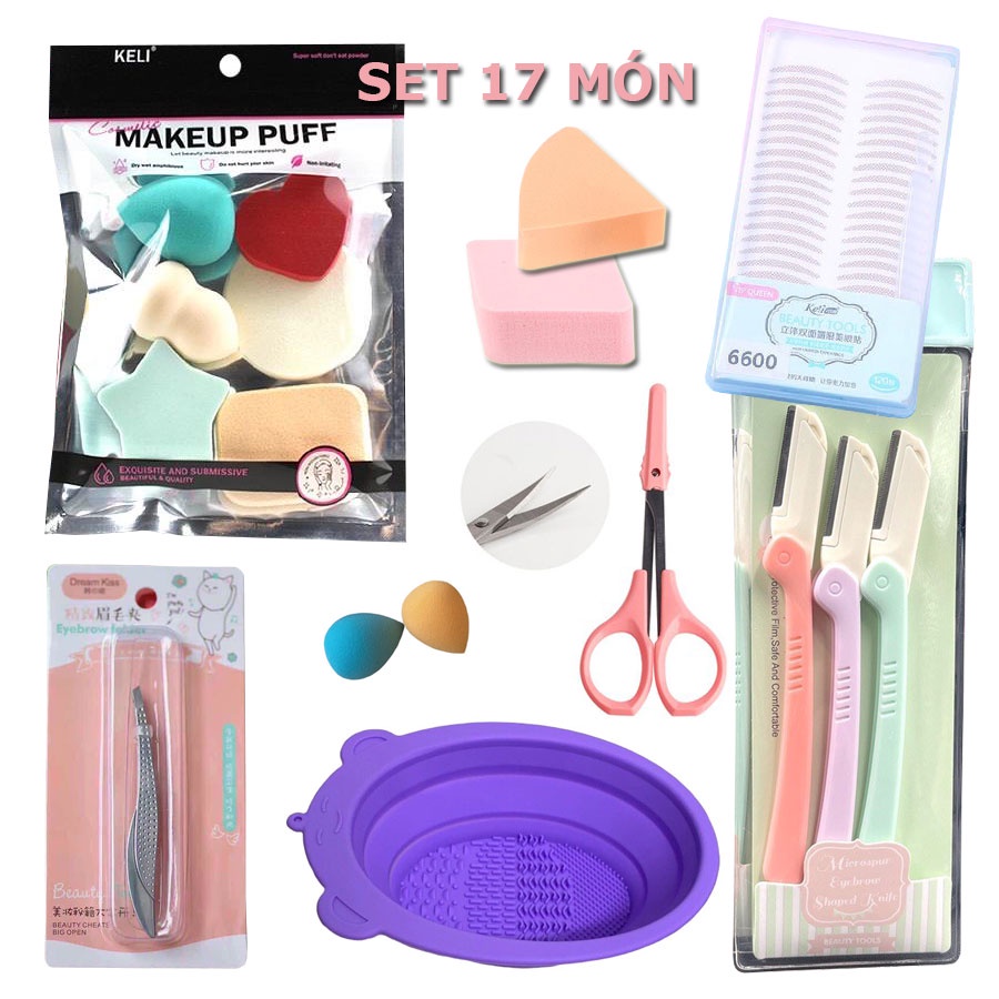 Bộ dụng cụ trang điểm 17 món dụng cụ làm đẹp loại tốt Lamdep24g