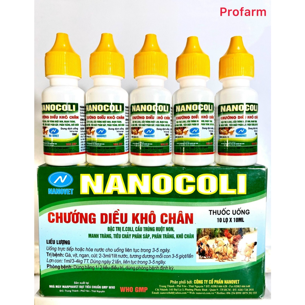 Nanocoli(10ml) Chướng diều khô chân, phân xanh phân trắng ơ vật nuôi