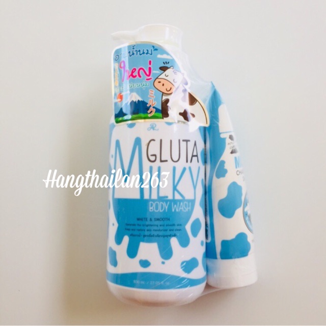 Bộ đôi sữa tắm tặng sữa rửa mặt bò Gluta milky thái lan