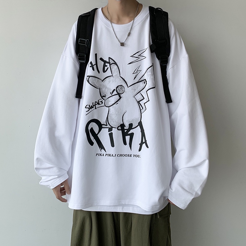 Áo sweater tay dài dáng rộng in hình kiểu Hàn Quốc thời trang xuân thu cho nam