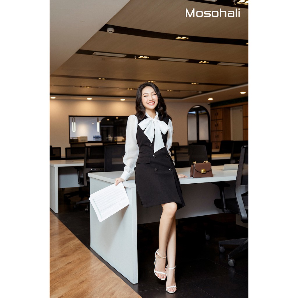 Áo sơ mi nữ suông Mosohali cổ nơ khuy ngọc thời trang công sở thiết kế mosohali