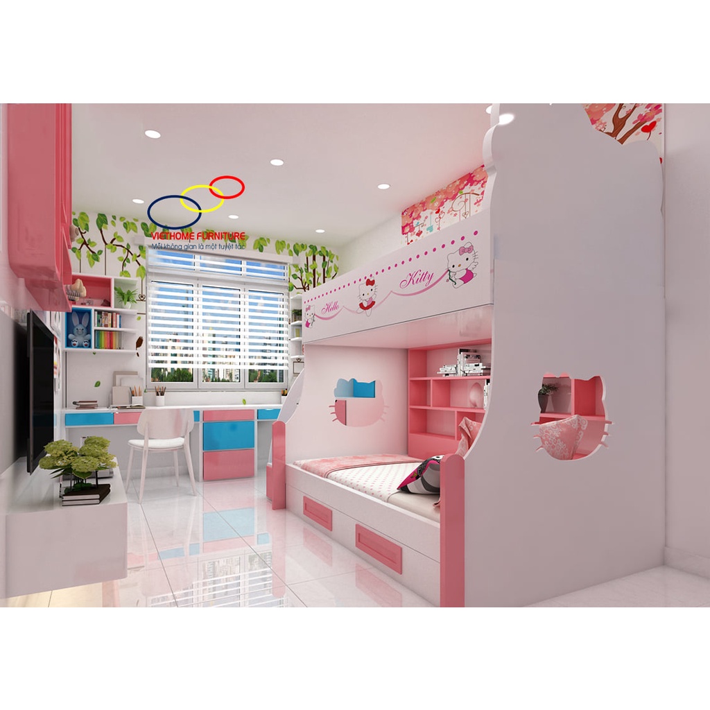 Giường tầng cho bé gái siêu đẹp Viethome - Nội thất Viethome bảo hành & bảo trì sản phẩm 6 năm