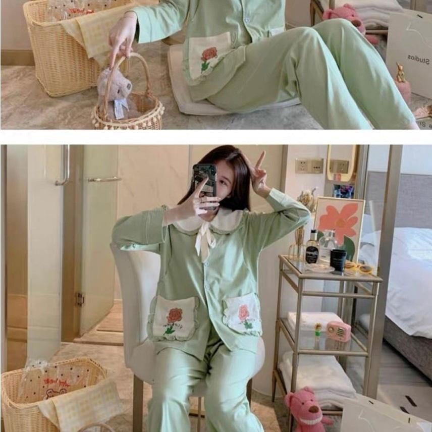 Bộ bầu - bộ sau sinh - chất liệu cotton - kiểu mới thời trang ( lá sen túi in bông hồng )