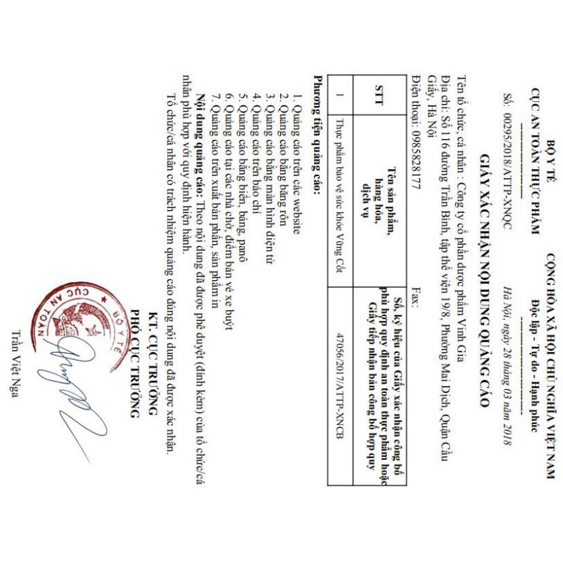 [CHÍNH HÃNG ] Vững Cốt Vinh Gia (Tem cty VINH GIA) - Giúp xương chắc khoẻ, vận động deo dai-  Hộp 20 viên